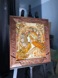 Walnut and amber panels by Alphonse Mucha "Zodiac"